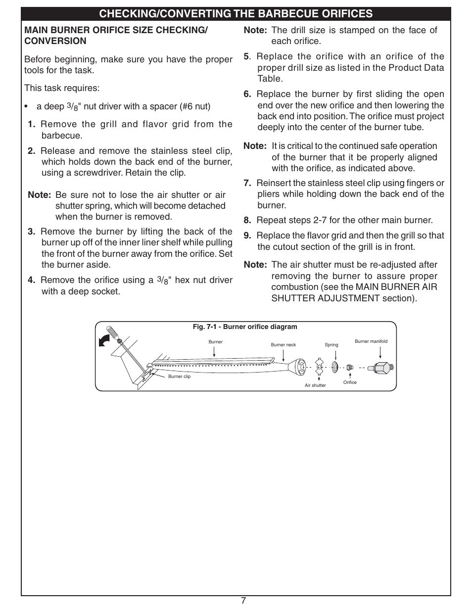 Checking/converting the barbecue orifices | Fire Magic Deluxe Gourmet Unibody Slide-In 11 Series User Manual | Page 7 / 20