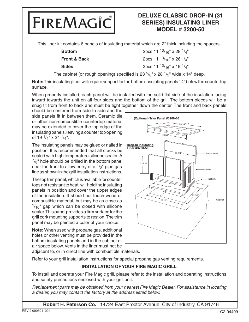 Fire Magic Deluxe Classic DI Insulating Liner 3200-50 User Manual | 1 page