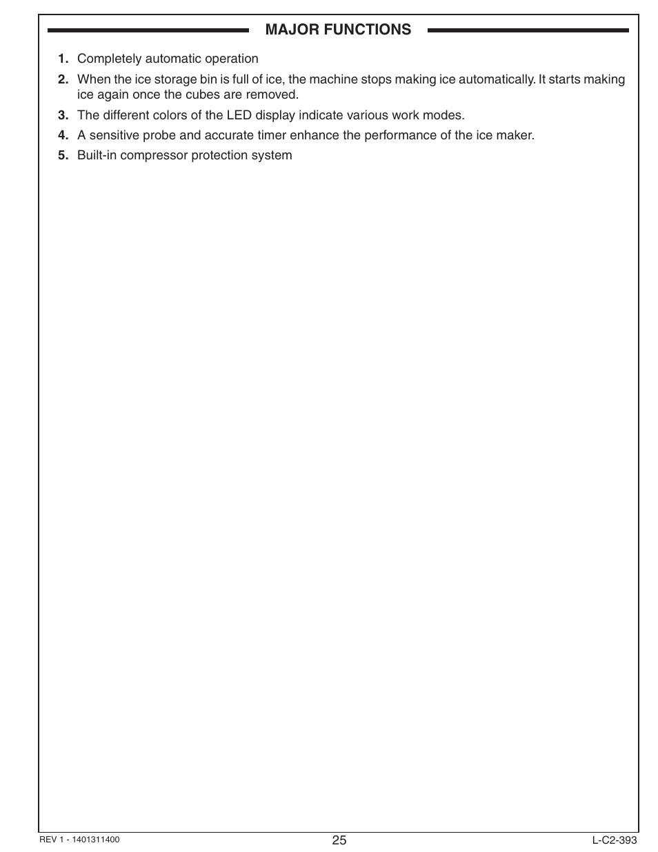 Major functions | Fire Magic 3593 New Ice Maker User Manual | Page 25 / 28