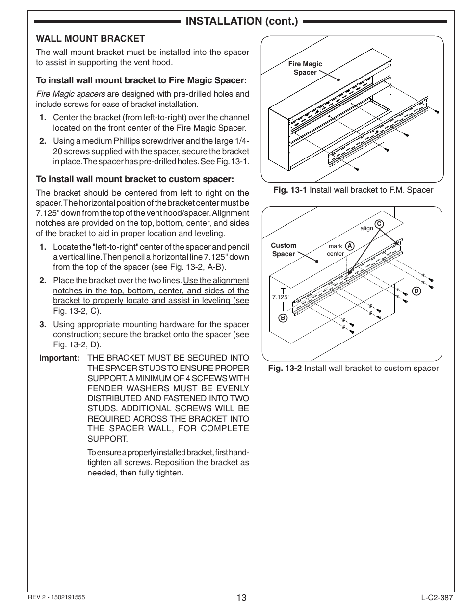 Installation (cont.) | Fire Magic 36-VH Vent Hood User Manual | Page 13 / 26