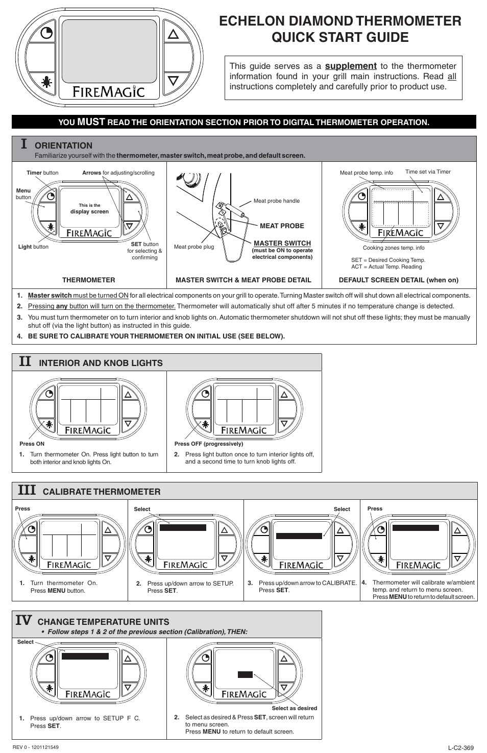 Fire Magic Echelon Diamond Thermometer Guide User Manual | 2 pages