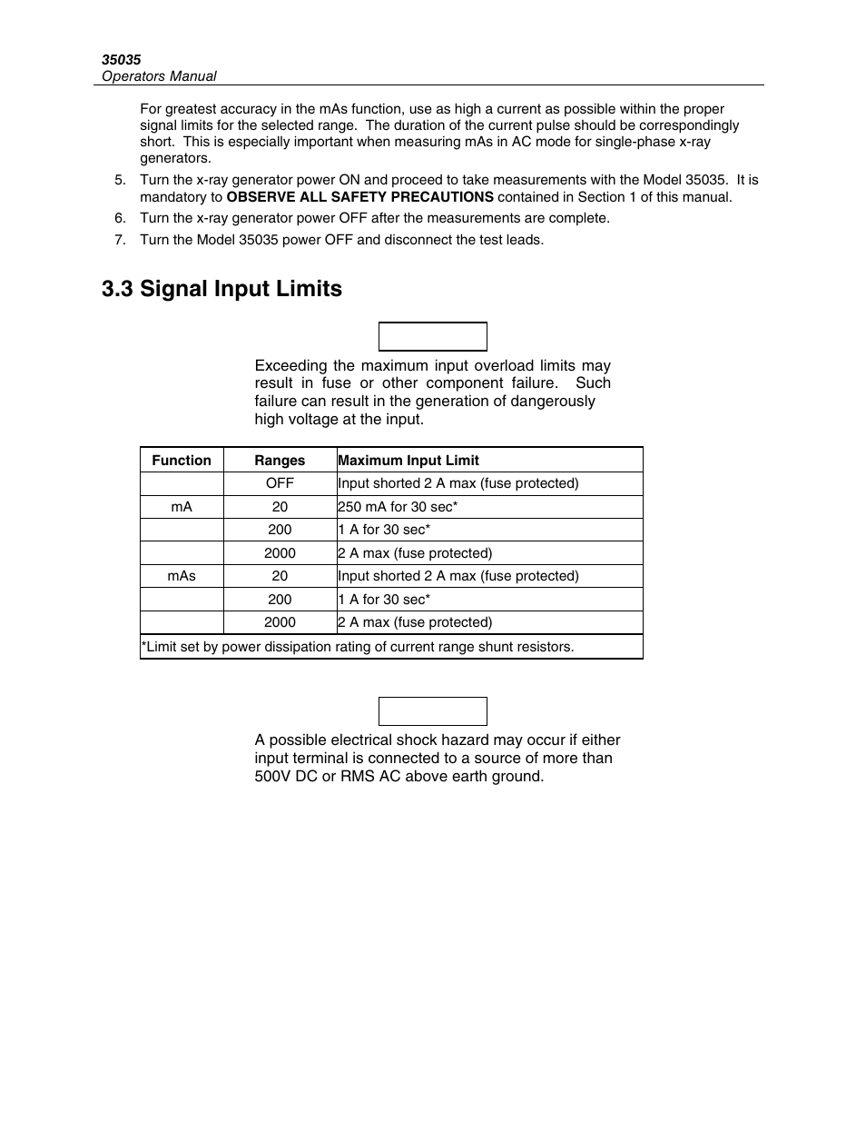 3 signal input limits | Fluke Biomedical 35035 User Manual | Page 12 / 19