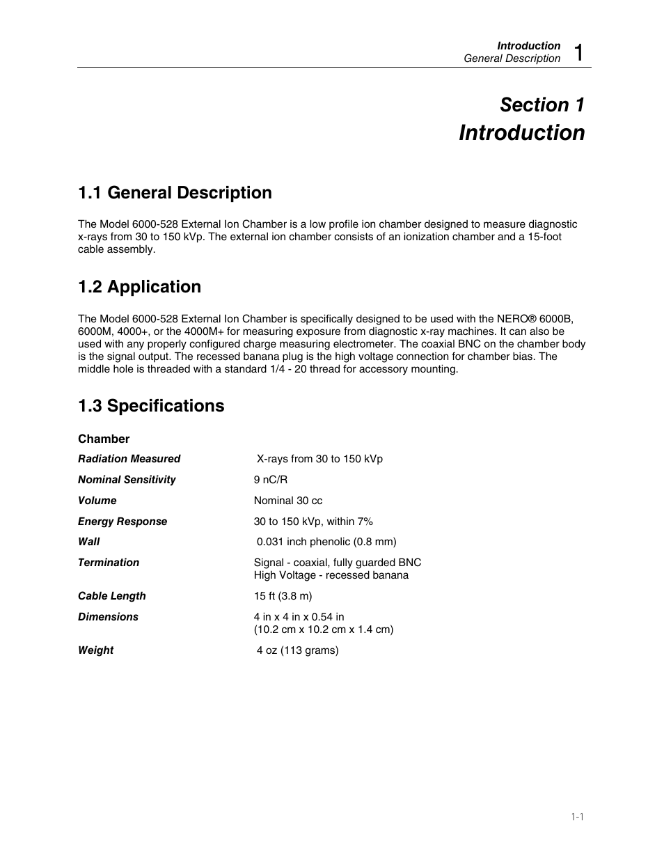 Introduction, 1 general description, 2 application | 3 specifications | Fluke Biomedical 6000-528 User Manual | Page 5 / 18