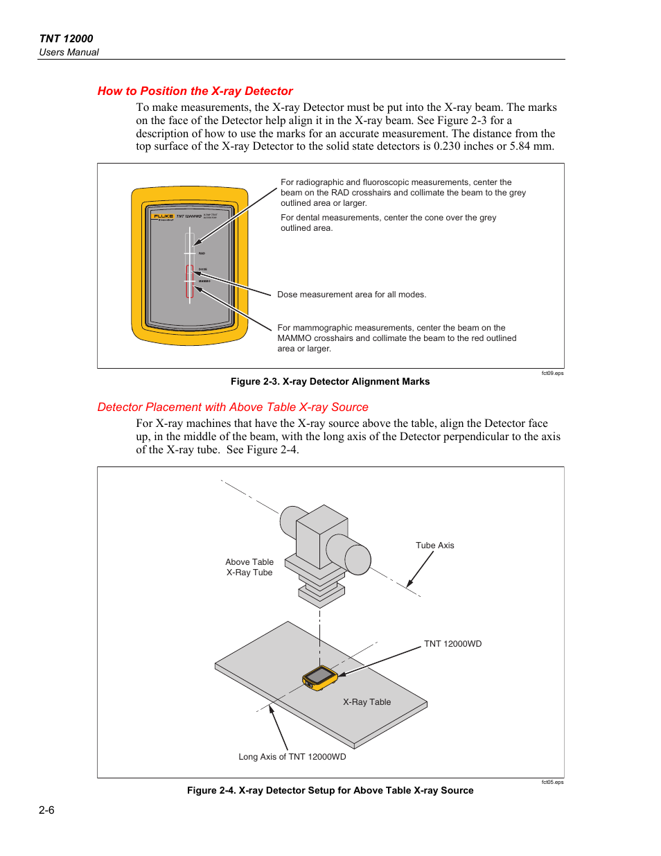 How to position the x-ray detector, Detector placement with above table x-ray source | Fluke Biomedical TNT 12000 User Manual | Page 34 / 138