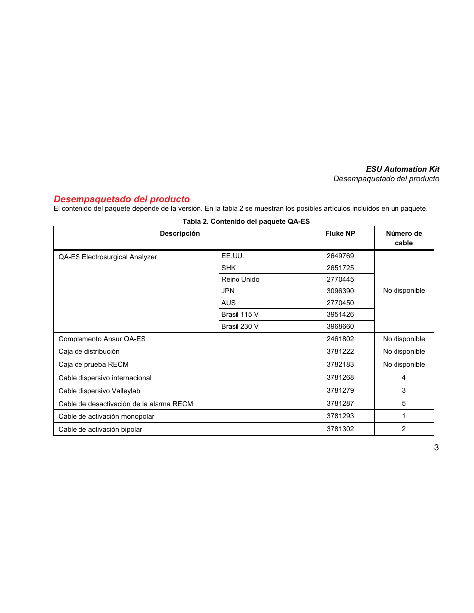 Desempaquetado del producto | Fluke Biomedical QA-ES Automation Bundle User Manual | Page 11 / 26