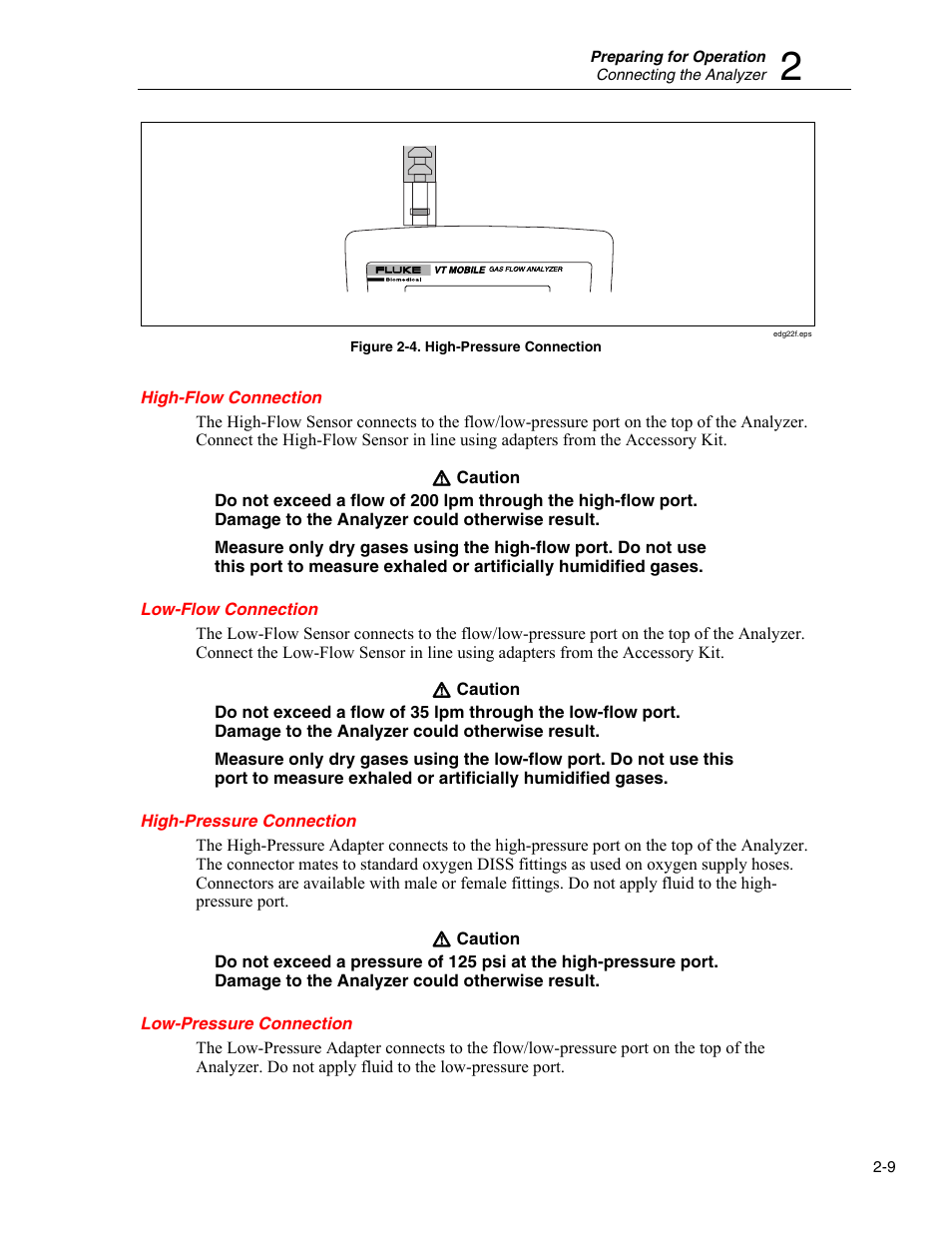 High-flow connection, Low-flow connection, High-pressure connection | Low-pressure connection | Fluke Biomedical VT Mobile User Manual | Page 23 / 104