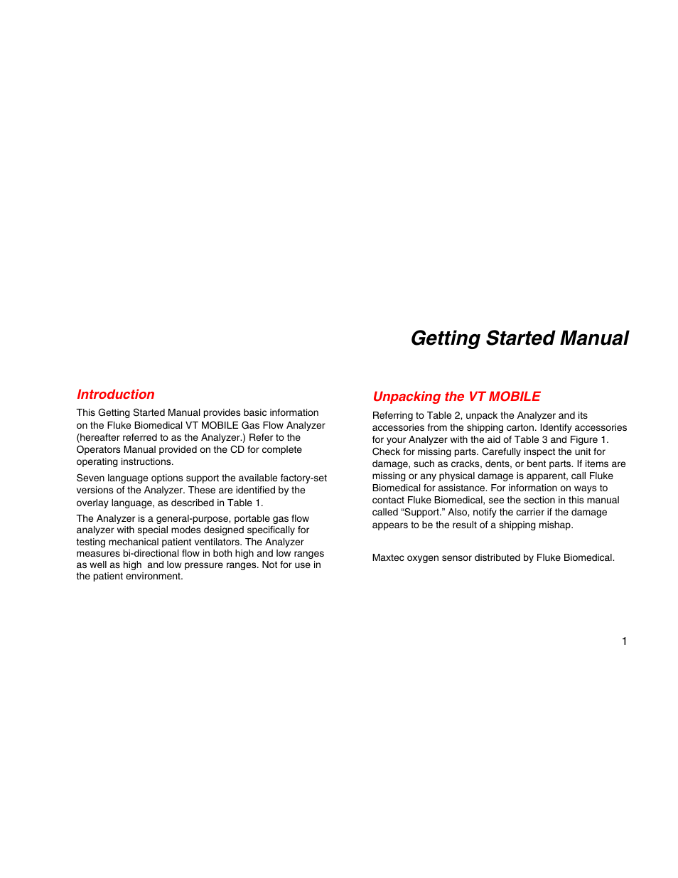 Introduction, Unpacking the vt mobile, Getting started manual | Fluke Biomedical VT Mobile Getting Started User Manual | Page 11 / 44