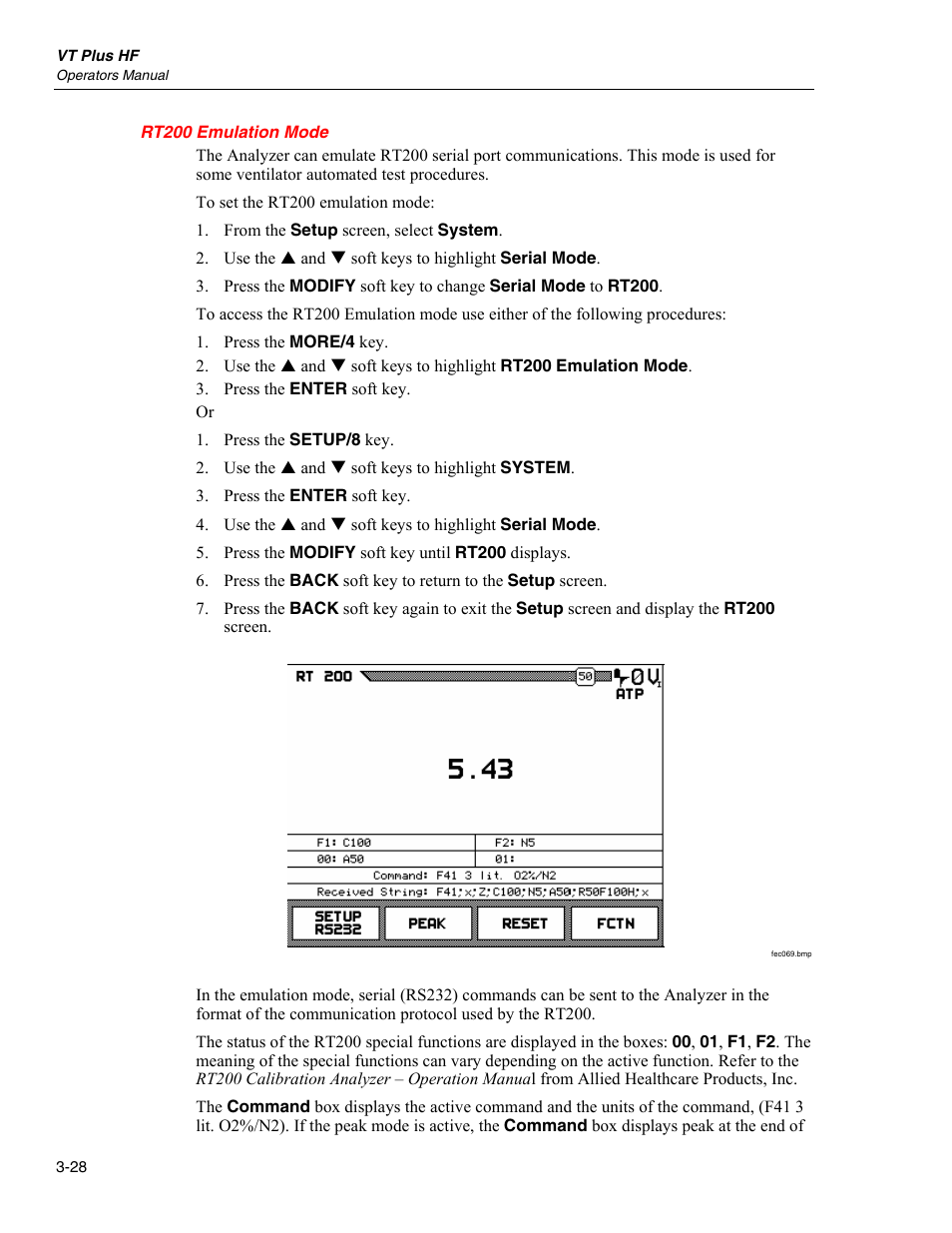 Rt200 emulation mode | Fluke Biomedical VT Plus HF User Manual | Page 78 / 142