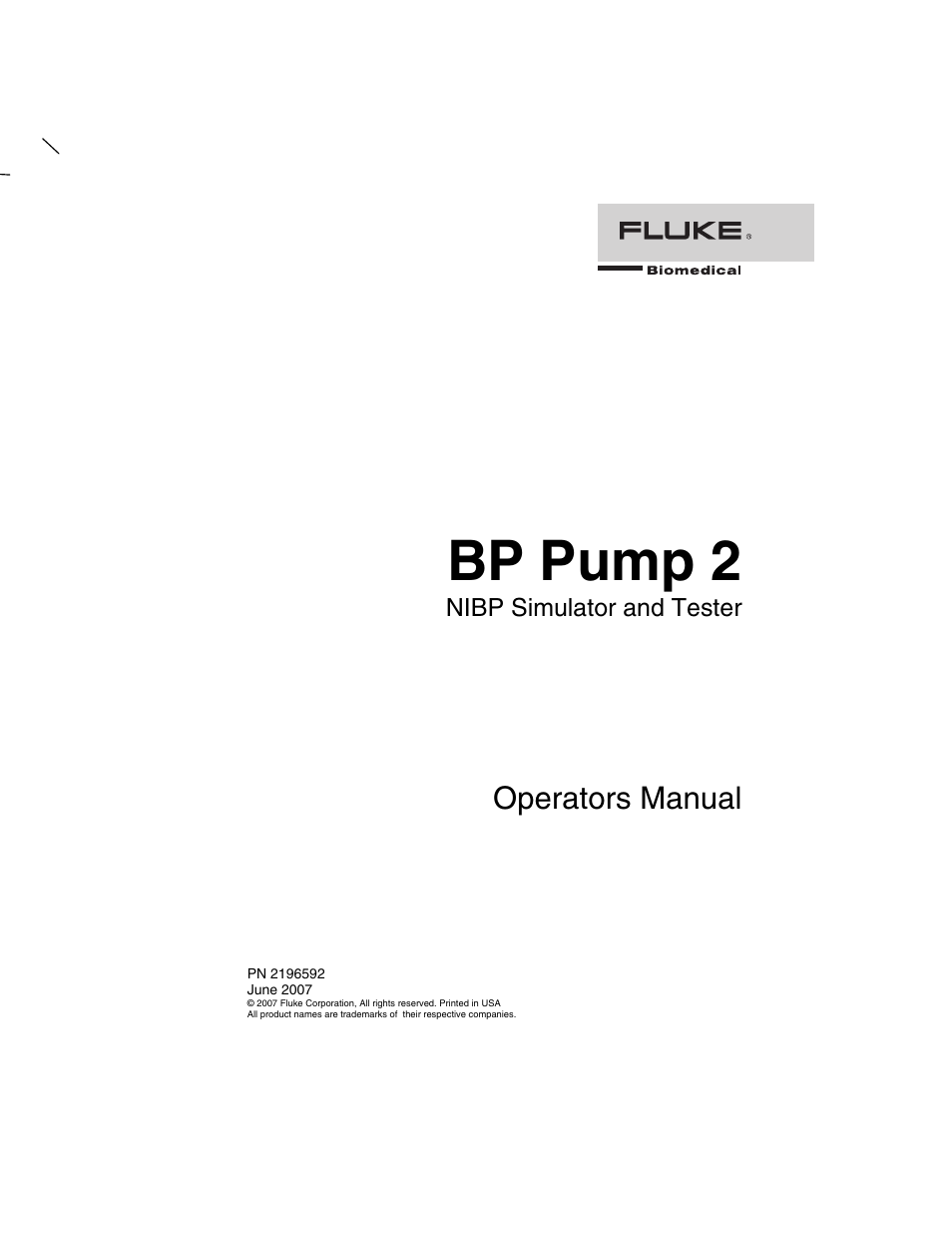 Fluke Biomedical BP Pump 2 User Manual | 82 pages