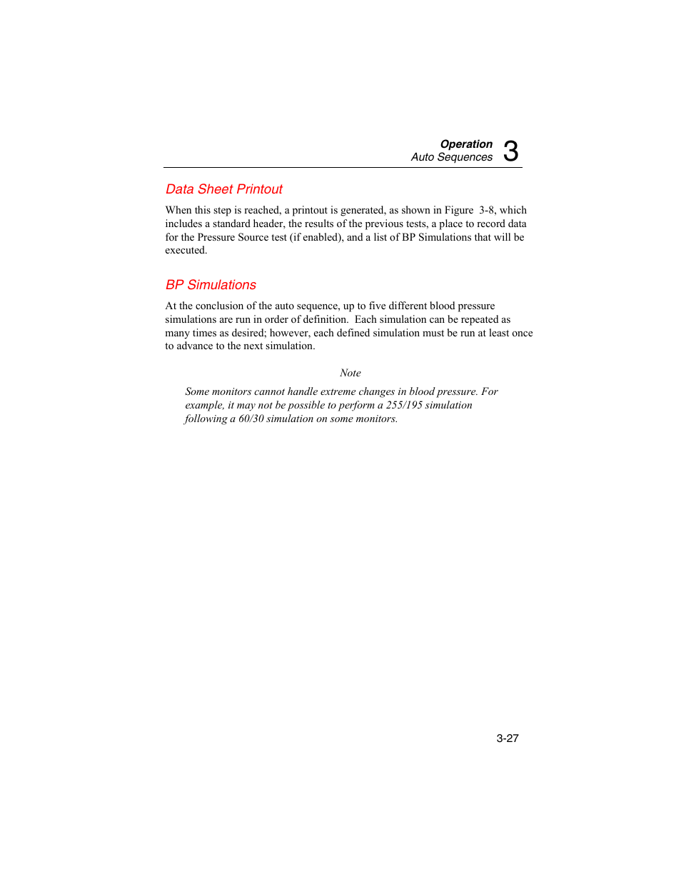 Data sheet printout, Bp simulations | Fluke Biomedical BP Pump 2 User Manual | Page 63 / 82