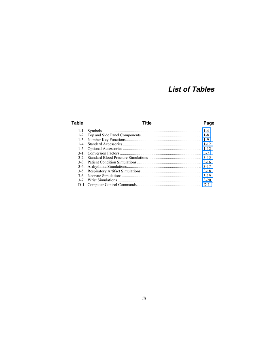 List of tables | Fluke Biomedical BP Pump 2 User Manual | Page 9 / 82