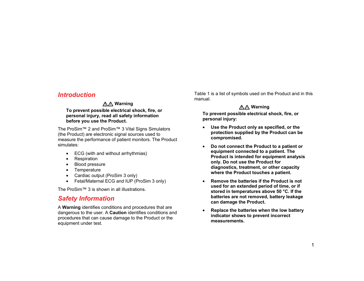 Introduction, Safety information | Fluke Biomedical ProSim 2 User Manual | Page 13 / 60