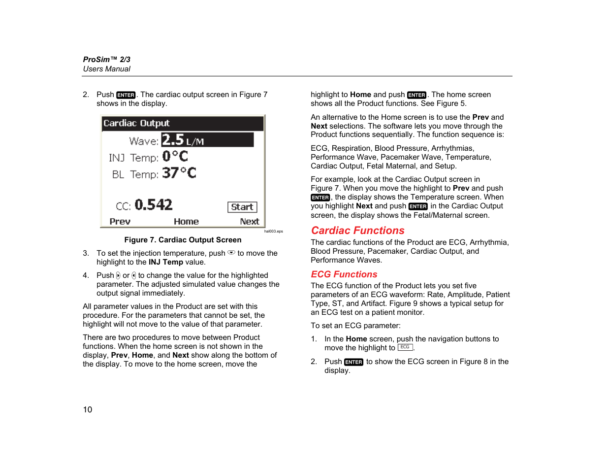 Cardiac functions, Ecg functions | Fluke Biomedical ProSim 2 User Manual | Page 22 / 60