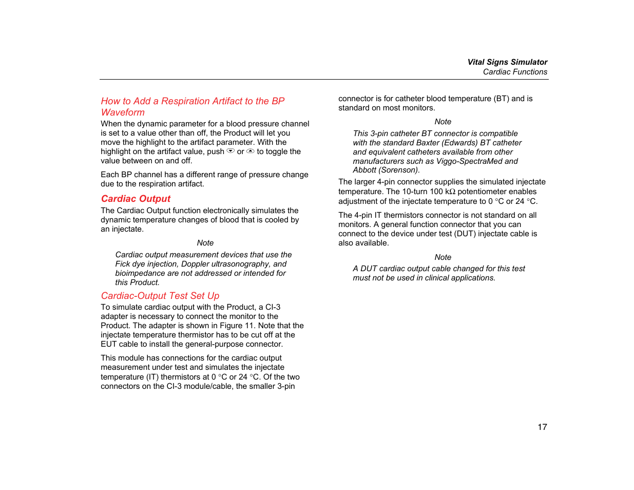 Cardiac output, Cardiac-output test set up | Fluke Biomedical ProSim 2 User Manual | Page 29 / 60