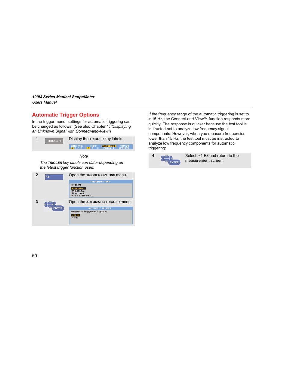 Automatic trigger options | Fluke Biomedical 190M User Manual | Page 70 / 160