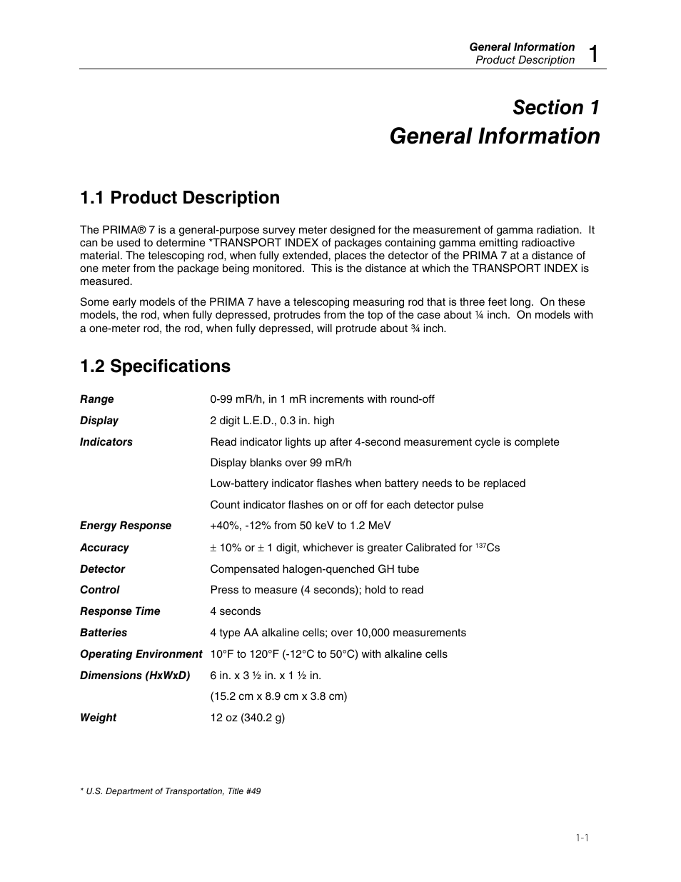 General information, 1 product description, 2 specifications | Fluke Biomedical 05-582 User Manual | Page 5 / 10