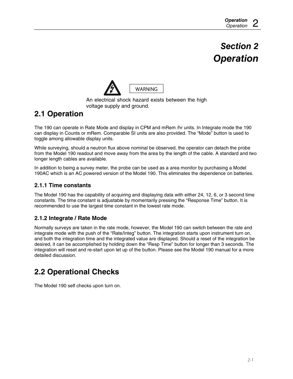 Operation, 1 operation, 2 operational checks | Fluke Biomedical 190N User Manual | Page 11 / 18