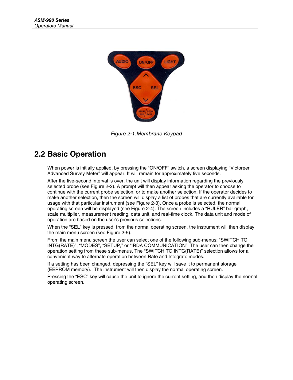 Figure 2-1. membrane keypad, 2 basic operation | Fluke Biomedical ASM-990 Series User Manual | Page 10 / 36