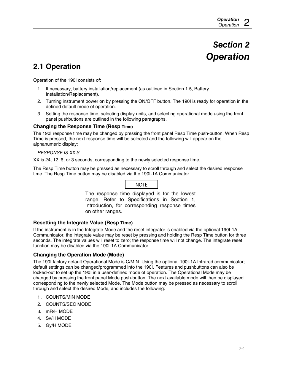 Operation, 1 operation | Fluke Biomedical 190I User Manual | Page 17 / 28