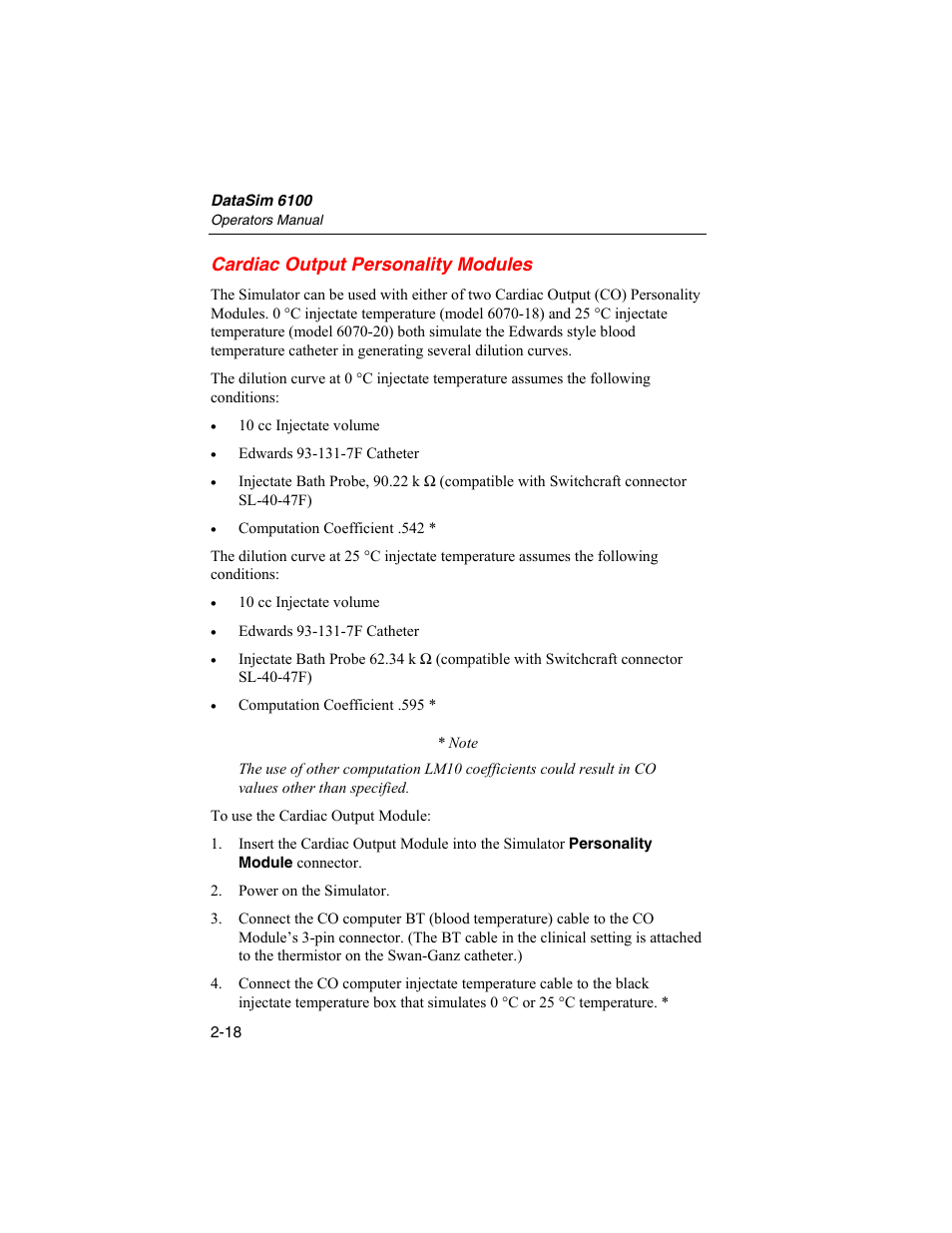Cardiac output personality modules | Fluke Biomedical DataSim 6100 User Manual | Page 54 / 64