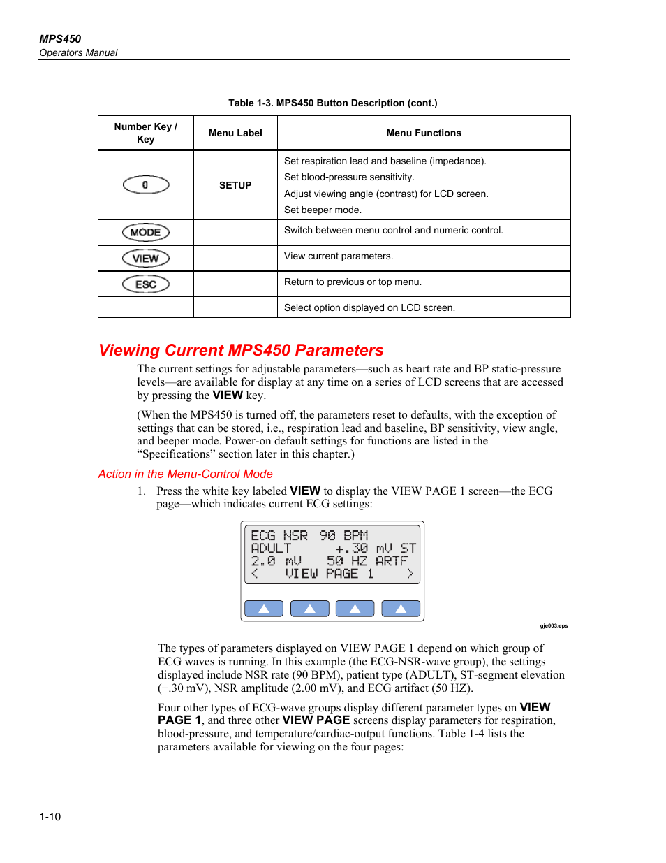 Viewing current mps450 parameters | Fluke Biomedical MPS450 User Manual | Page 24 / 126