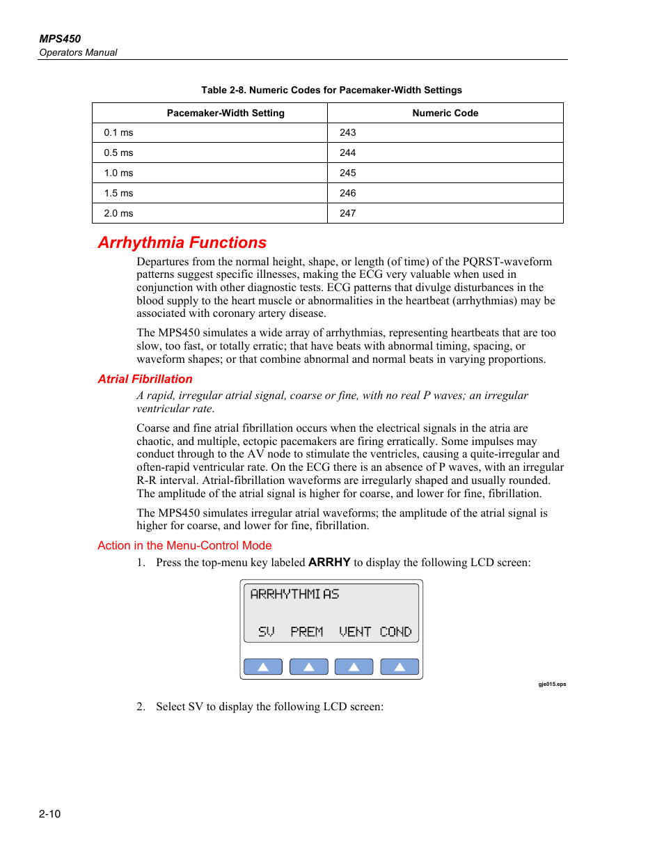 Arrhythmia functions, Atrial fibrillation | Fluke Biomedical MPS450 User Manual | Page 42 / 126