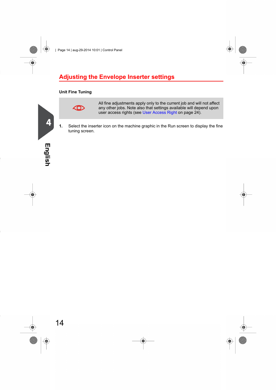 Adjusting the envelope inserter settings, English | Formax 7102/7102XT Series User Manual | Page 17 / 100