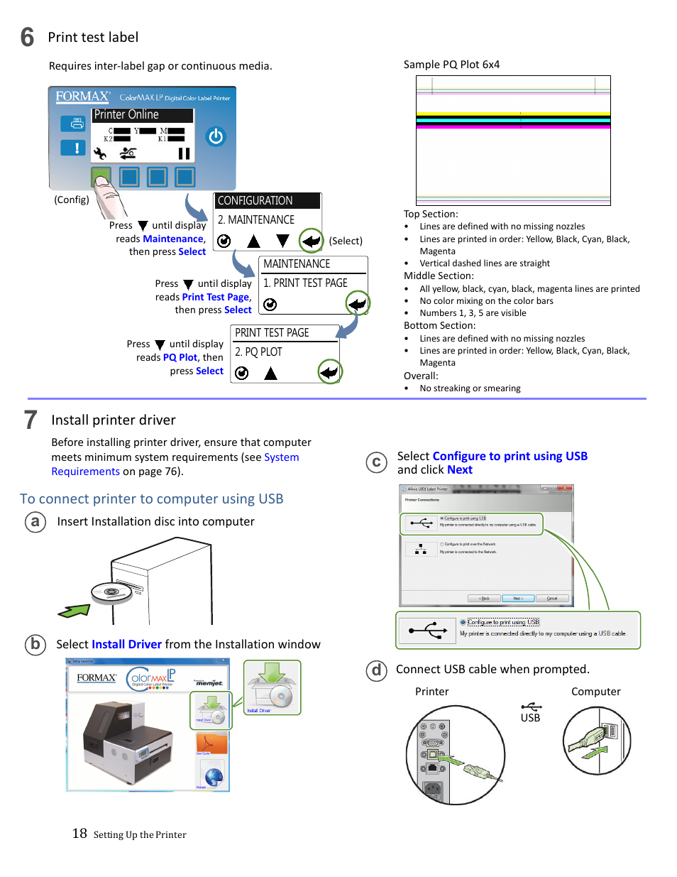 Print test label, Install printer driver | Formax ColorMaxLP Operator Manual User Manual | Page 18 / 86