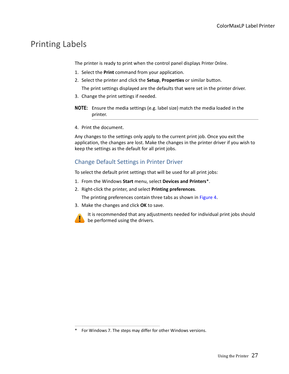 Printing labels | Formax ColorMaxLP Operator Manual User Manual | Page 27 / 86