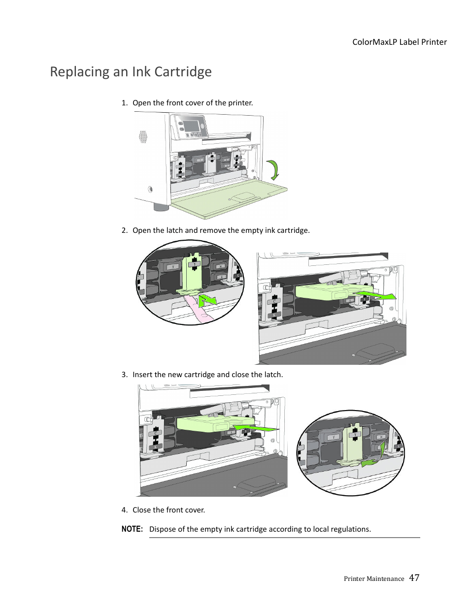 Replacing an ink cartridge | Formax ColorMaxLP Operator Manual User Manual | Page 47 / 86