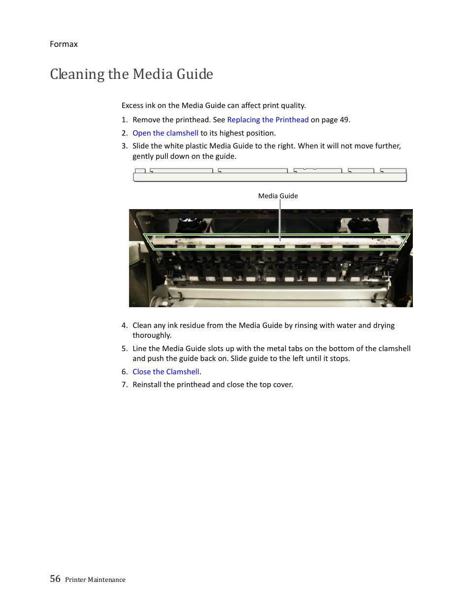 Cleaning the media guide | Formax ColorMaxLP Operator Manual User Manual | Page 56 / 86