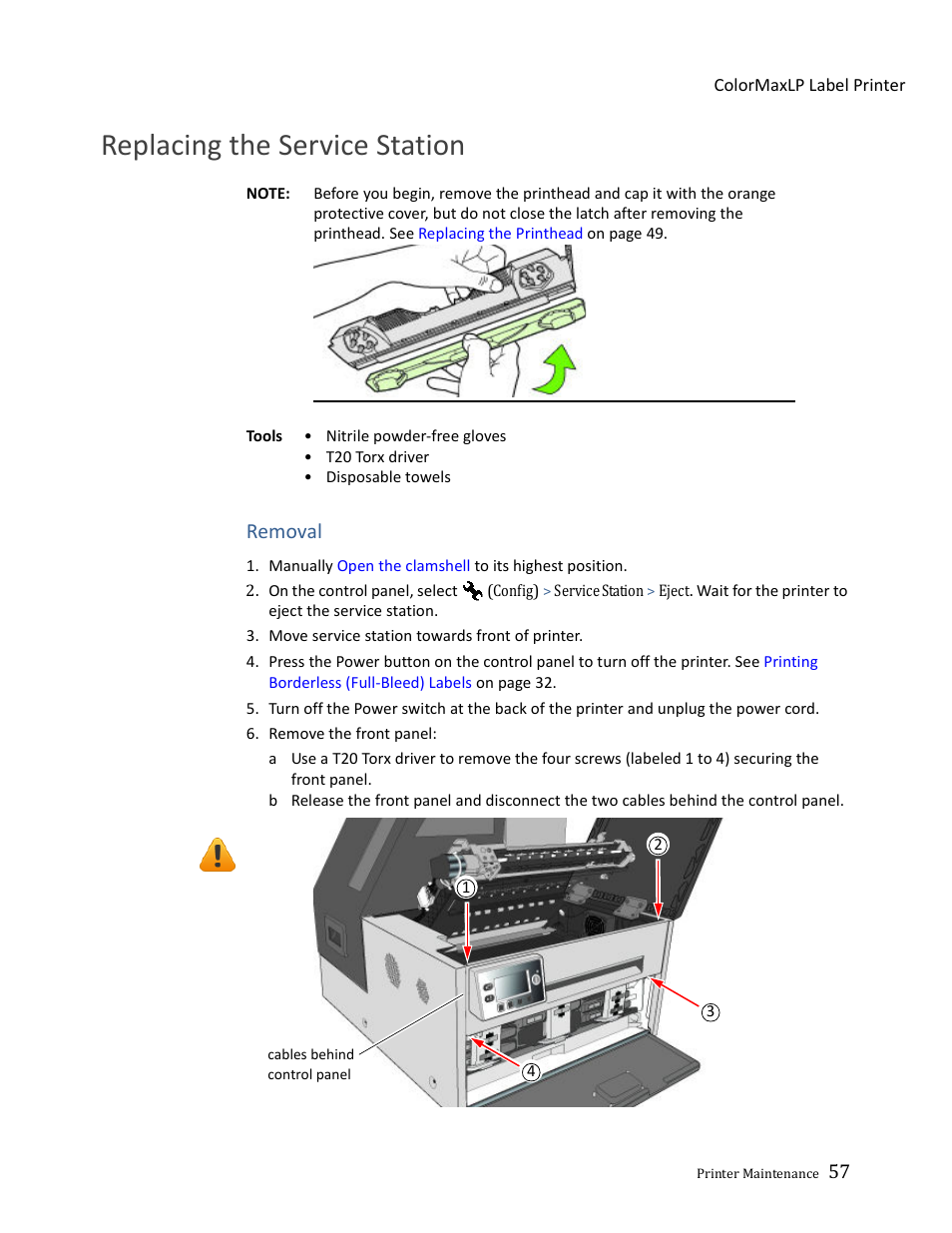 Replacing the service station, Removal | Formax ColorMaxLP Operator Manual User Manual | Page 57 / 86