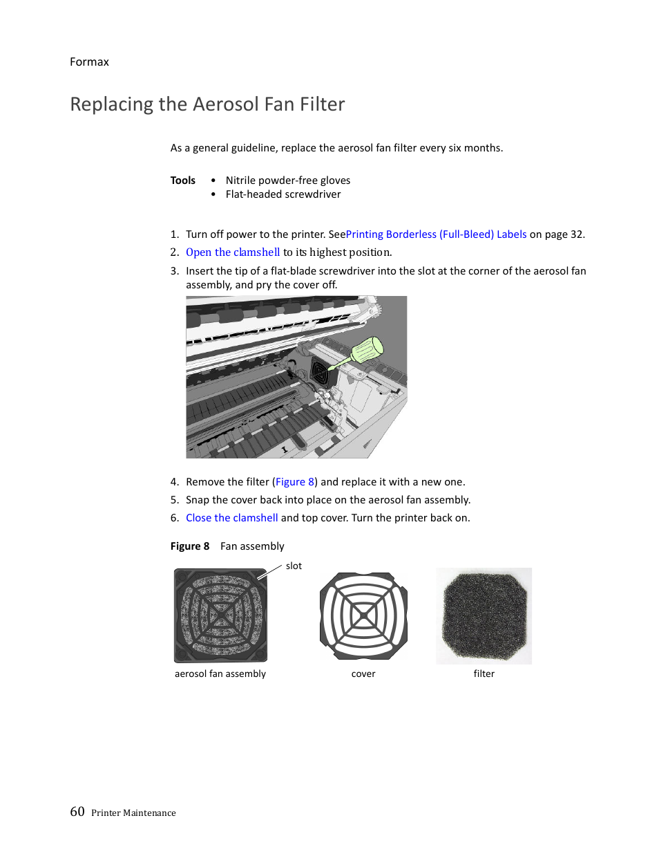 Replacing the aerosol fan filter | Formax ColorMaxLP Operator Manual User Manual | Page 60 / 86