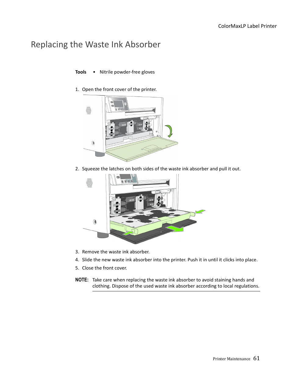 Replacing the waste ink absorber | Formax ColorMaxLP Operator Manual User Manual | Page 61 / 86