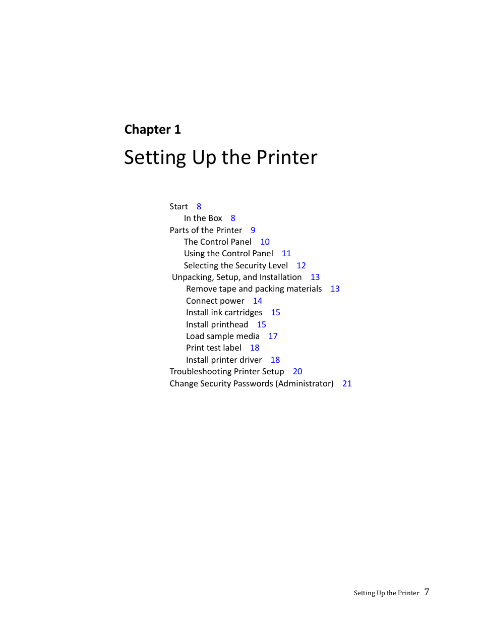 Setting up the printer, Chapter 1 | Formax ColorMaxLP Operator Manual User Manual | Page 7 / 86