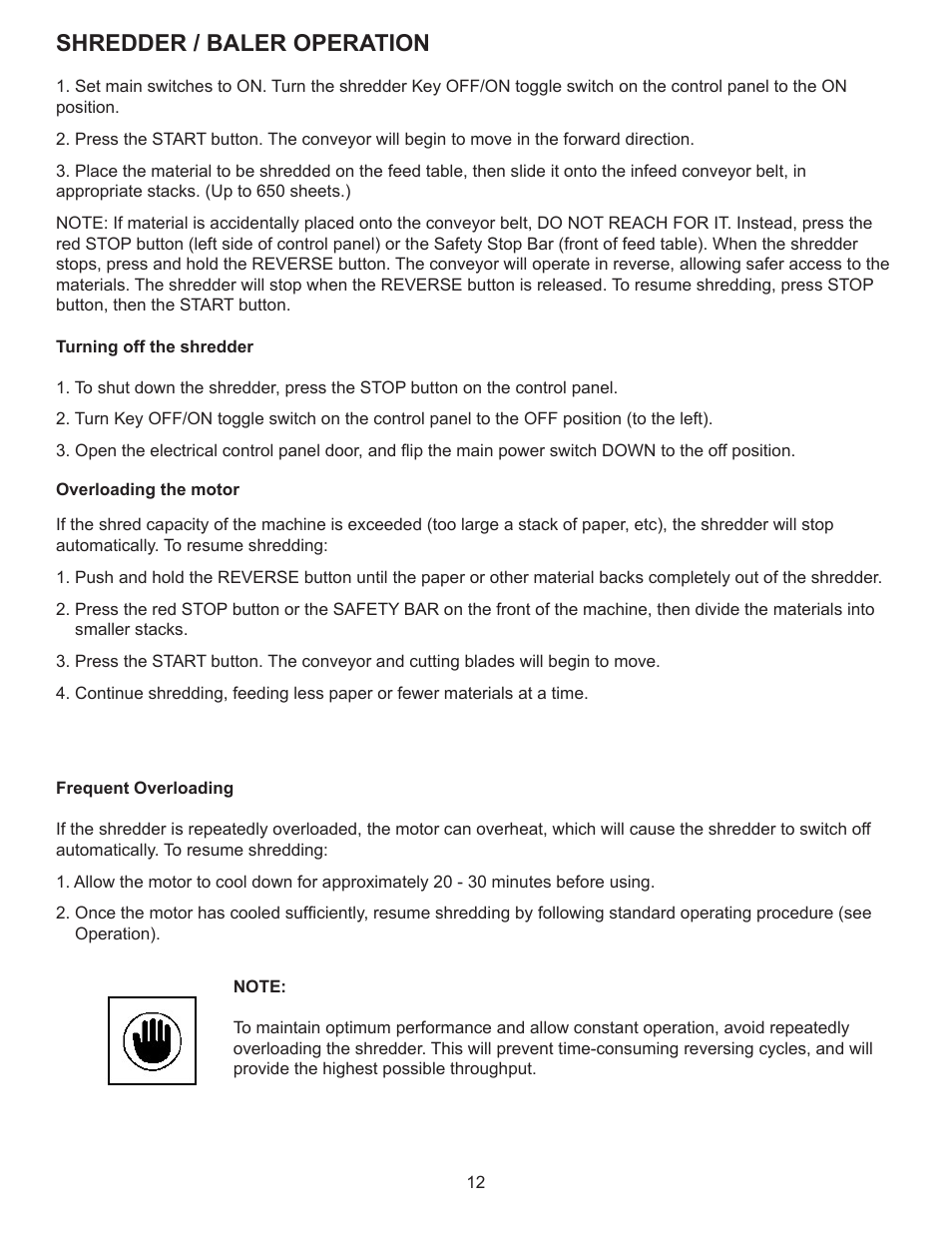 Shredder / baler operation | Formax FD 8904B User Manual | Page 15 / 23