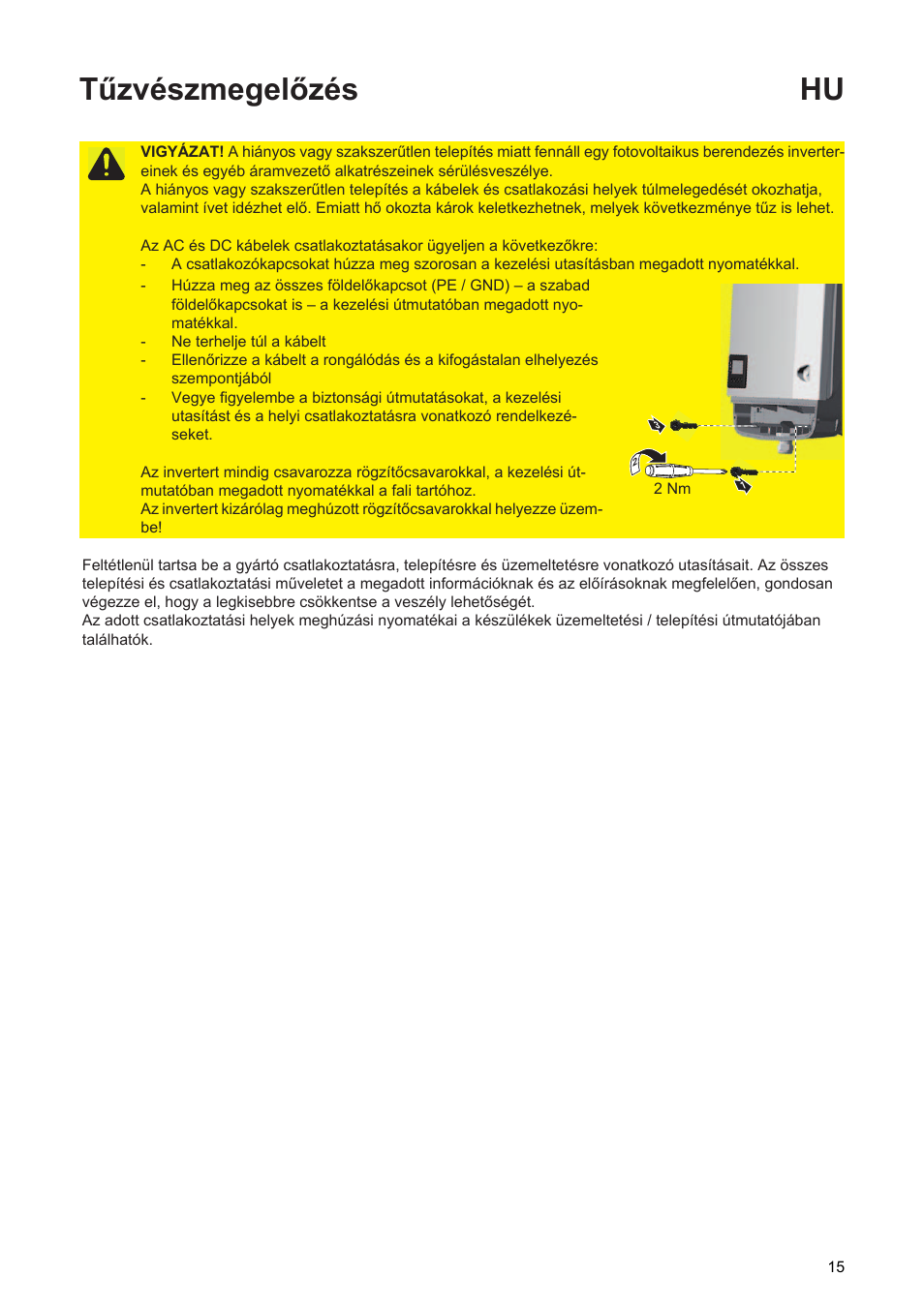 Tűzvészmegelőzés hu | Fronius Primo Installation User Manual | Page 17 / 48