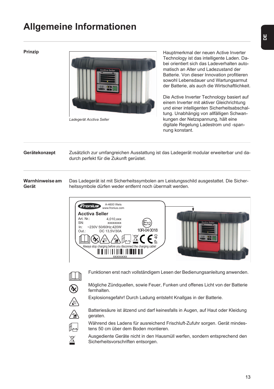 Allgemeine informationen | Fronius Acctiva Seller User Manual | Page 15 / 188