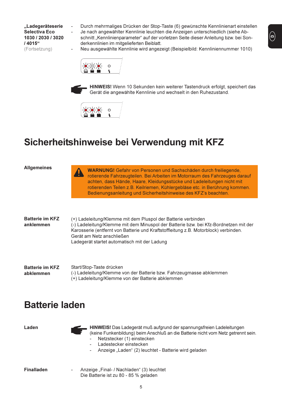 Sicherheitshinweise bei verwendung mit kfz, Batterie laden | Fronius Selectiva Eco User Manual | Page 13 / 84