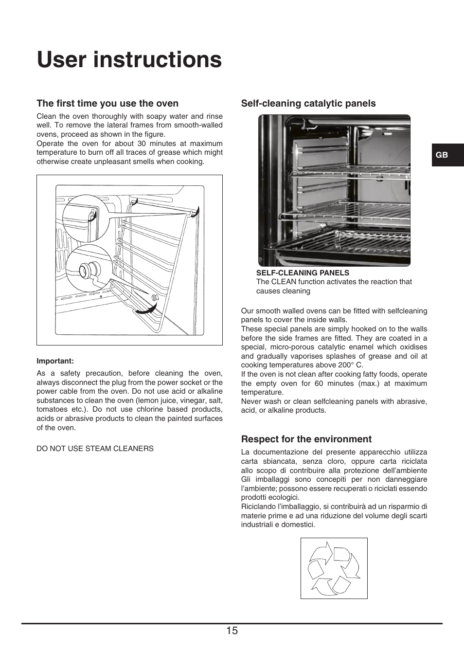 User instructions | Fulgor Milano QO 6009 PT User Manual | Page 15 / 64