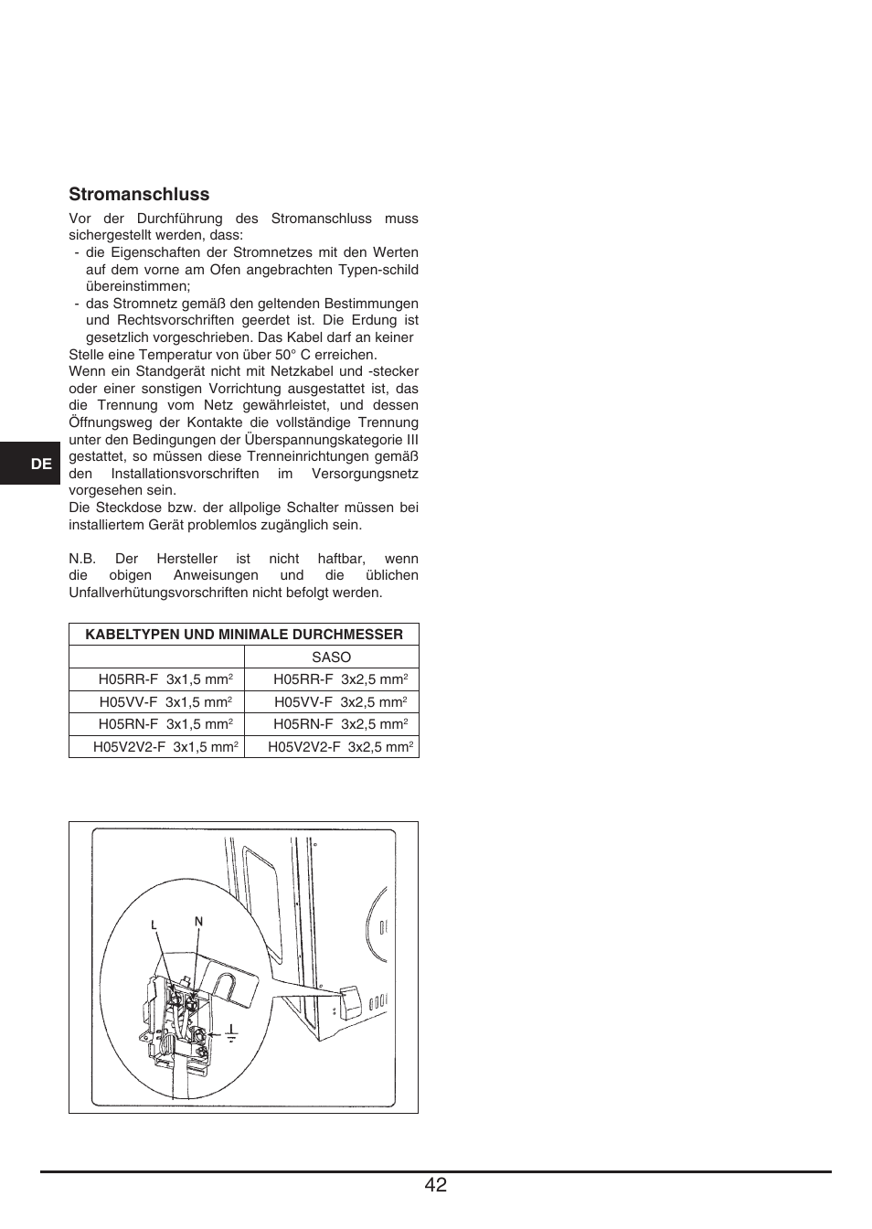 Stromanschluss | Fulgor Milano QO 6009 PT User Manual | Page 42 / 64