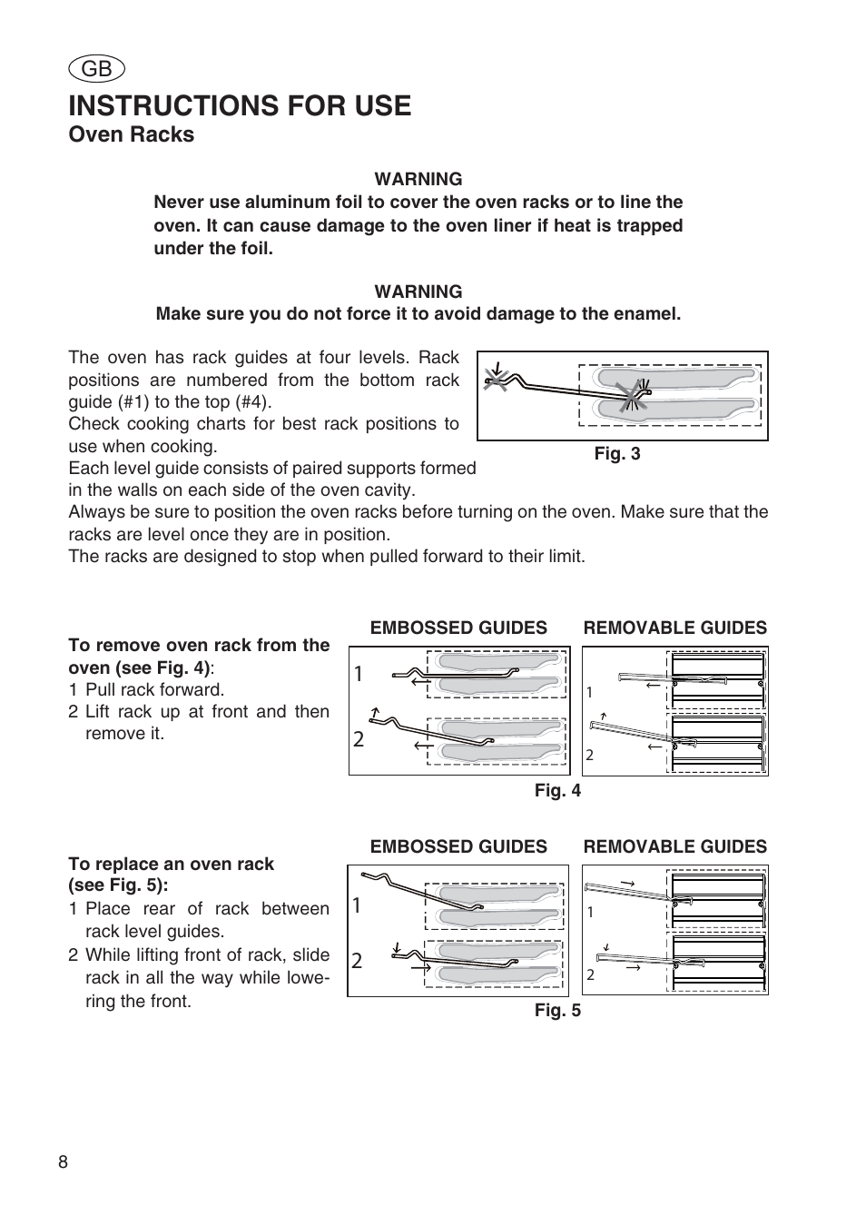 Instructions for use, Oven racks | Fulgor Milano SPO 6213 User Manual | Page 10 / 270