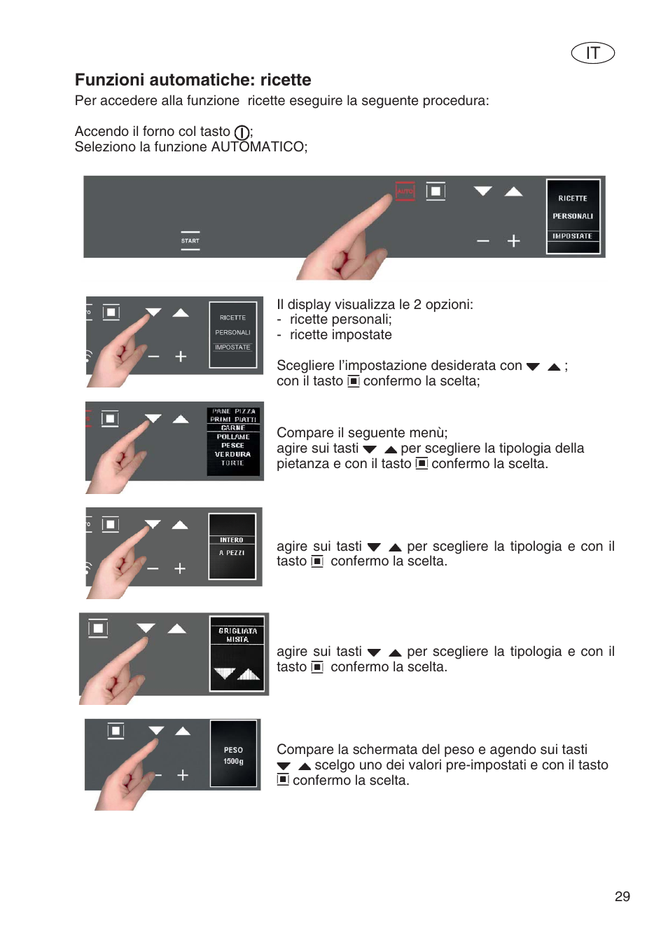 Funzioni automatiche: ricette | Fulgor Milano SPO 6213 User Manual | Page 107 / 270
