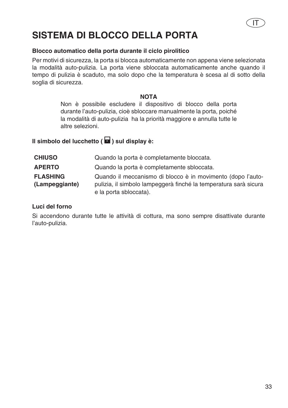 Sistema di blocco della porta | Fulgor Milano SPO 6213 User Manual | Page 111 / 270