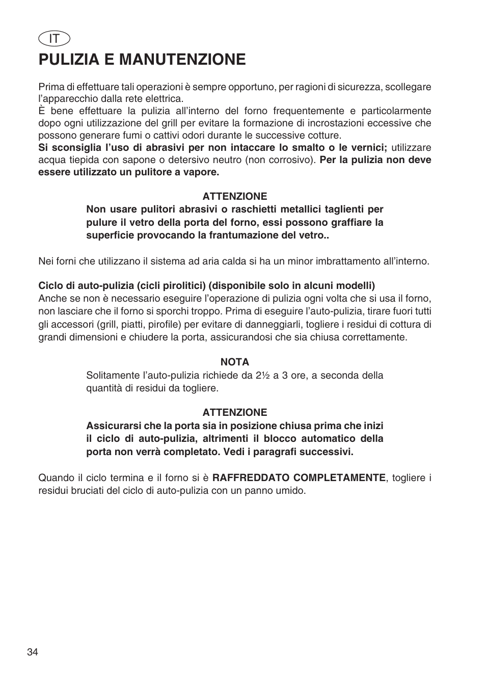 Pulizia e manutenzione | Fulgor Milano SPO 6213 User Manual | Page 112 / 270