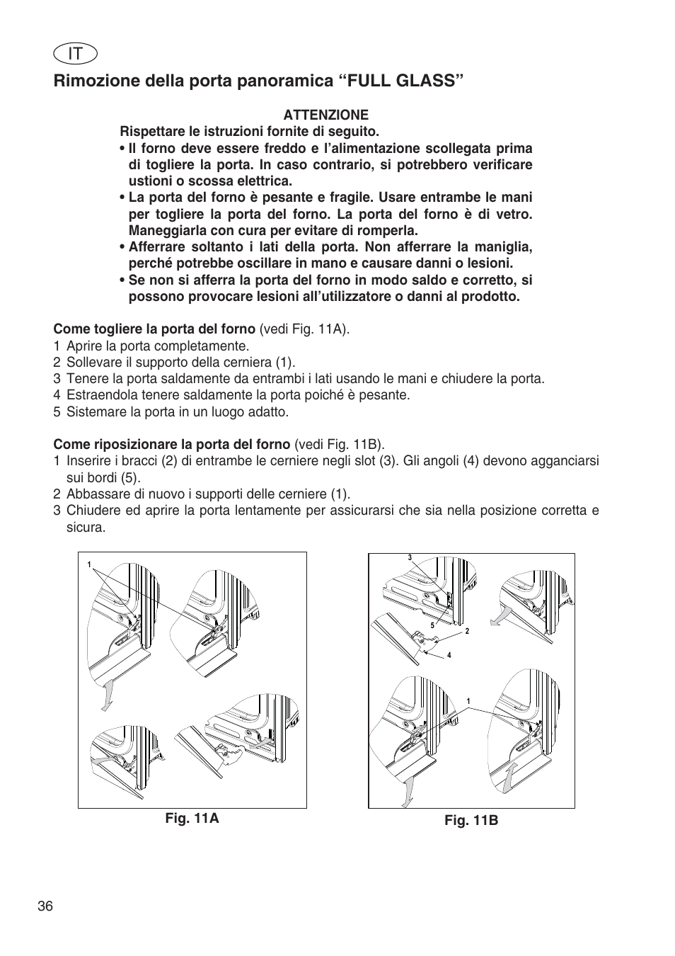 Rimozione della porta panoramica “full glass | Fulgor Milano SPO 6213 User Manual | Page 114 / 270