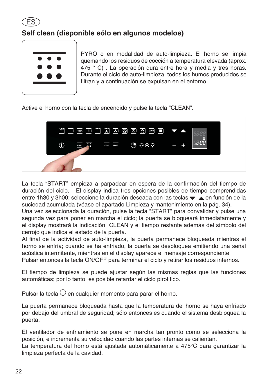 Self clean (disponible sólo en algunos modelos) | Fulgor Milano SPO 6213 User Manual | Page 138 / 270