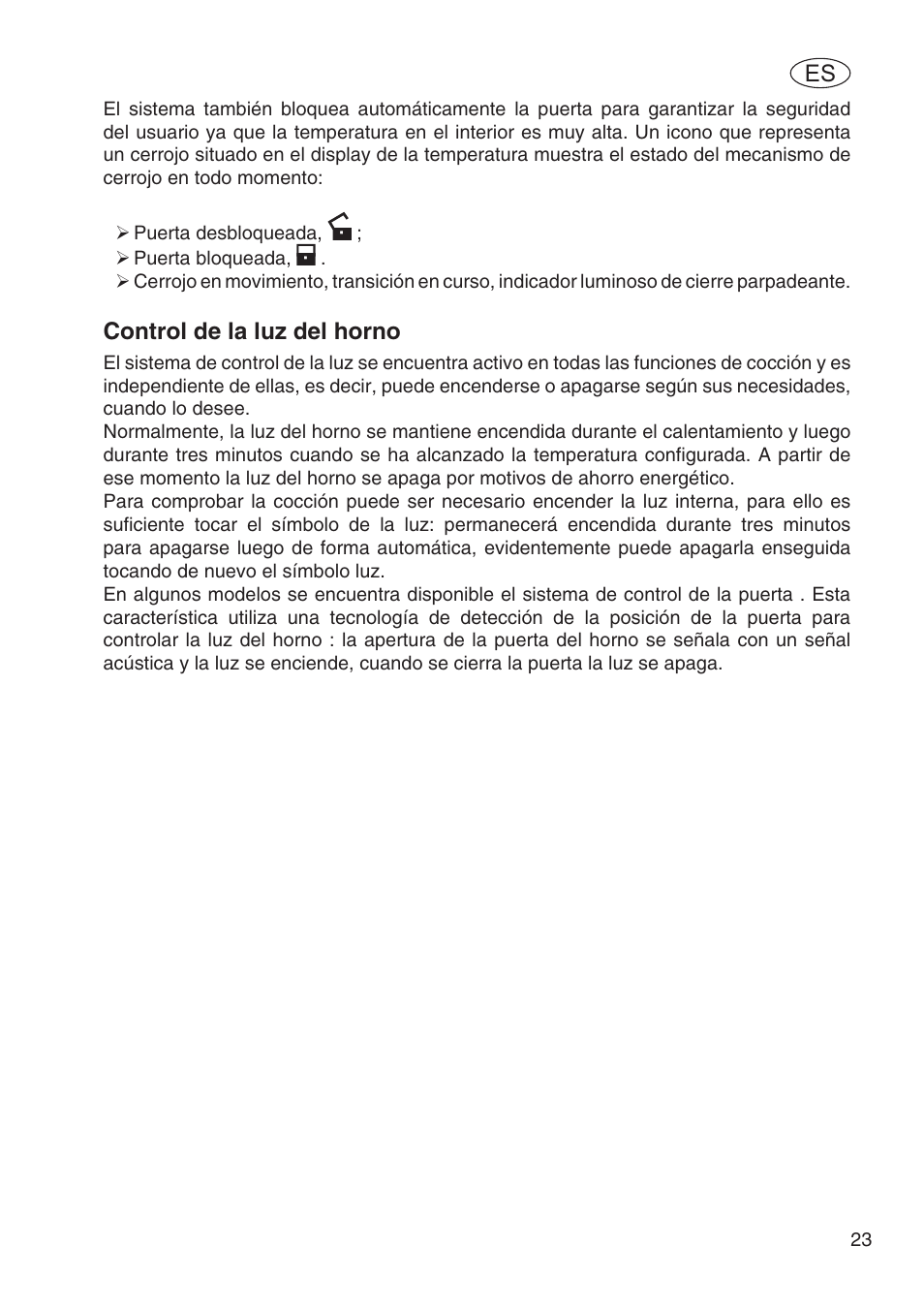 Control de la luz del horno | Fulgor Milano SPO 6213 User Manual | Page 139 / 270
