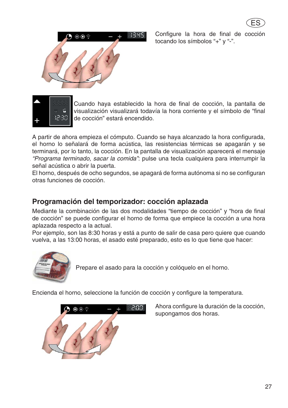 Programación del temporizador: cocción aplazada | Fulgor Milano SPO 6213 User Manual | Page 143 / 270