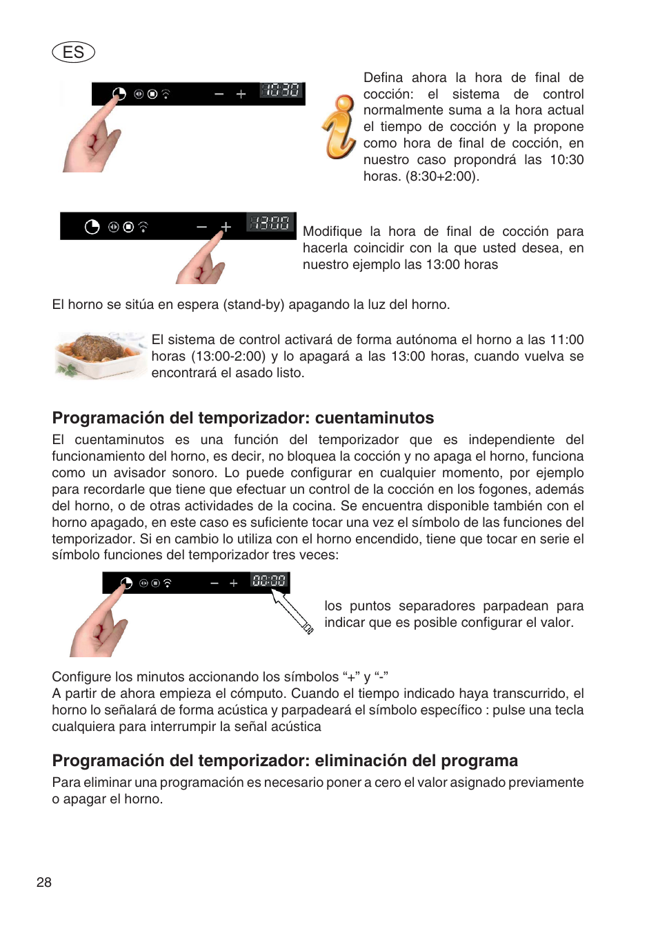 Programación del temporizador: cuentaminutos | Fulgor Milano SPO 6213 User Manual | Page 144 / 270
